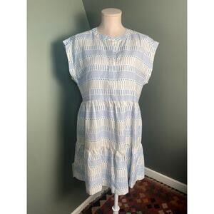 Marie Oliver Silk & Linen Blue and White Sleeveless Dress. Size Med. EUC.